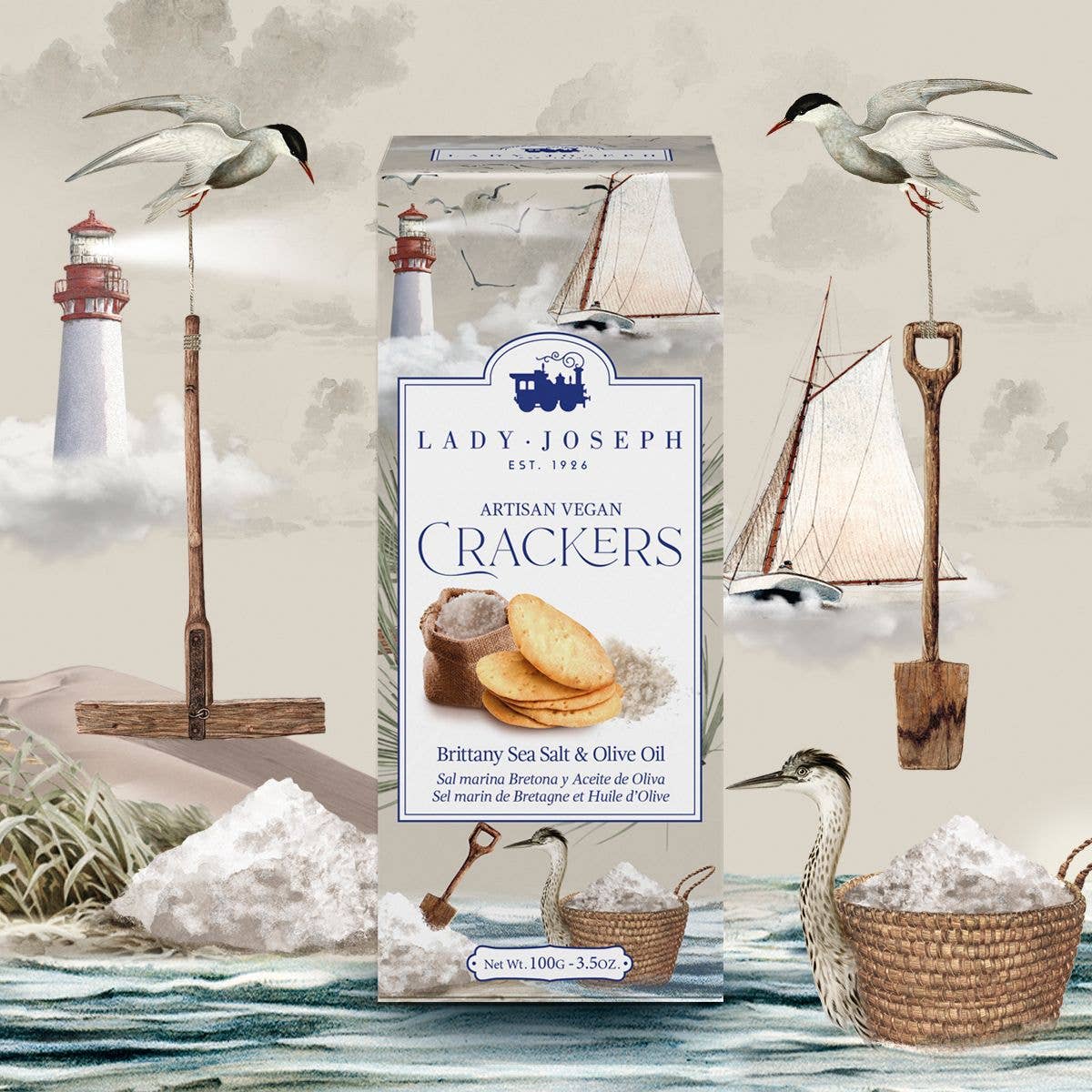 Biscuiți cu sare de mare Bretania și ulei de măsline (gustare din biscuiți), 100gr Lady Joseph