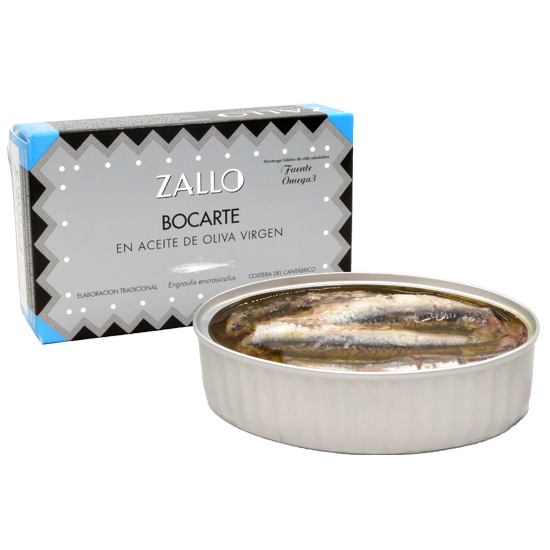 Sardine (Bocarte) în ulei de măsline (16-22 bucăți), 112gr Zallo