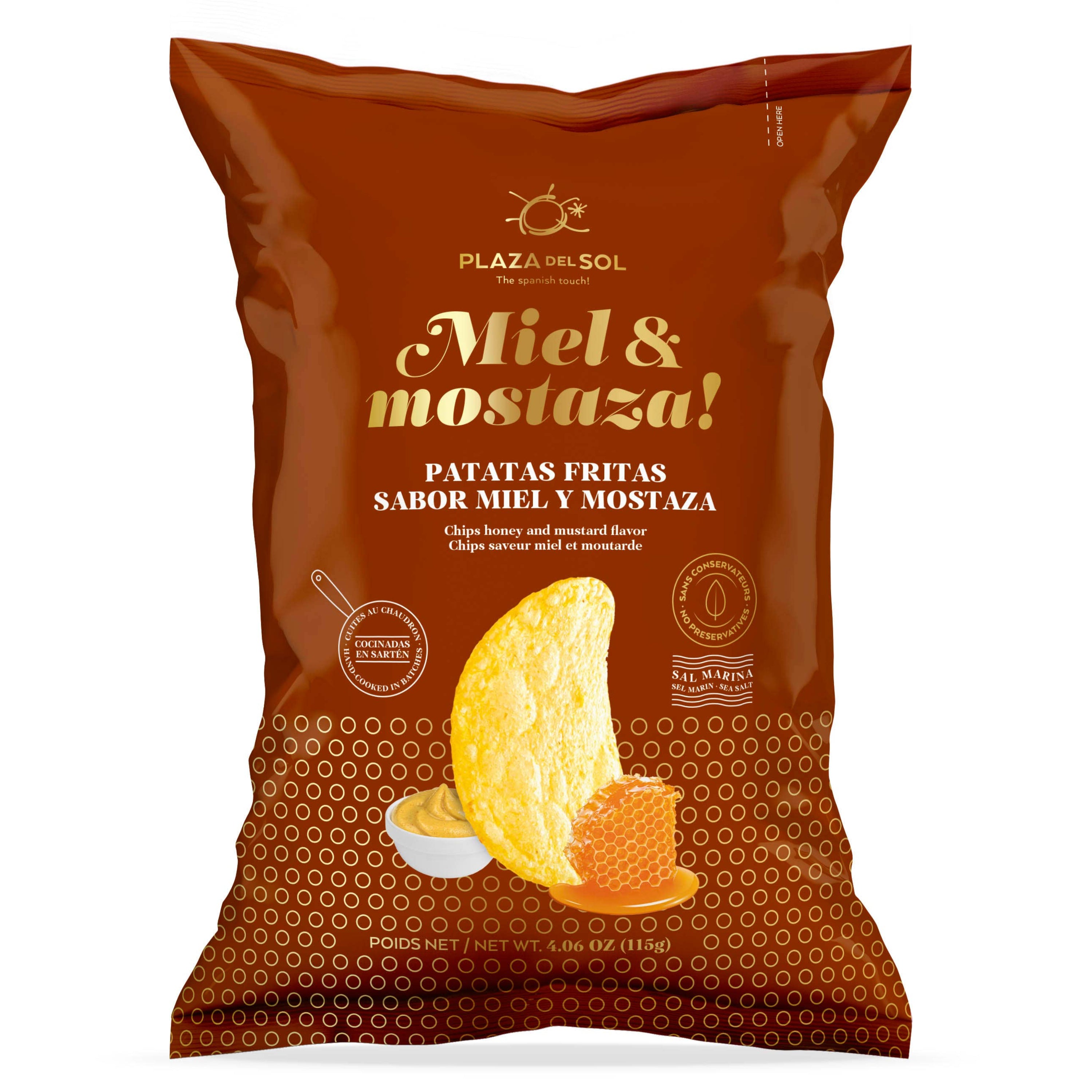Chipsuri de cartofi cu miere și muștar! (Aromă de miere și muștar), 115g Plaza del Sol
