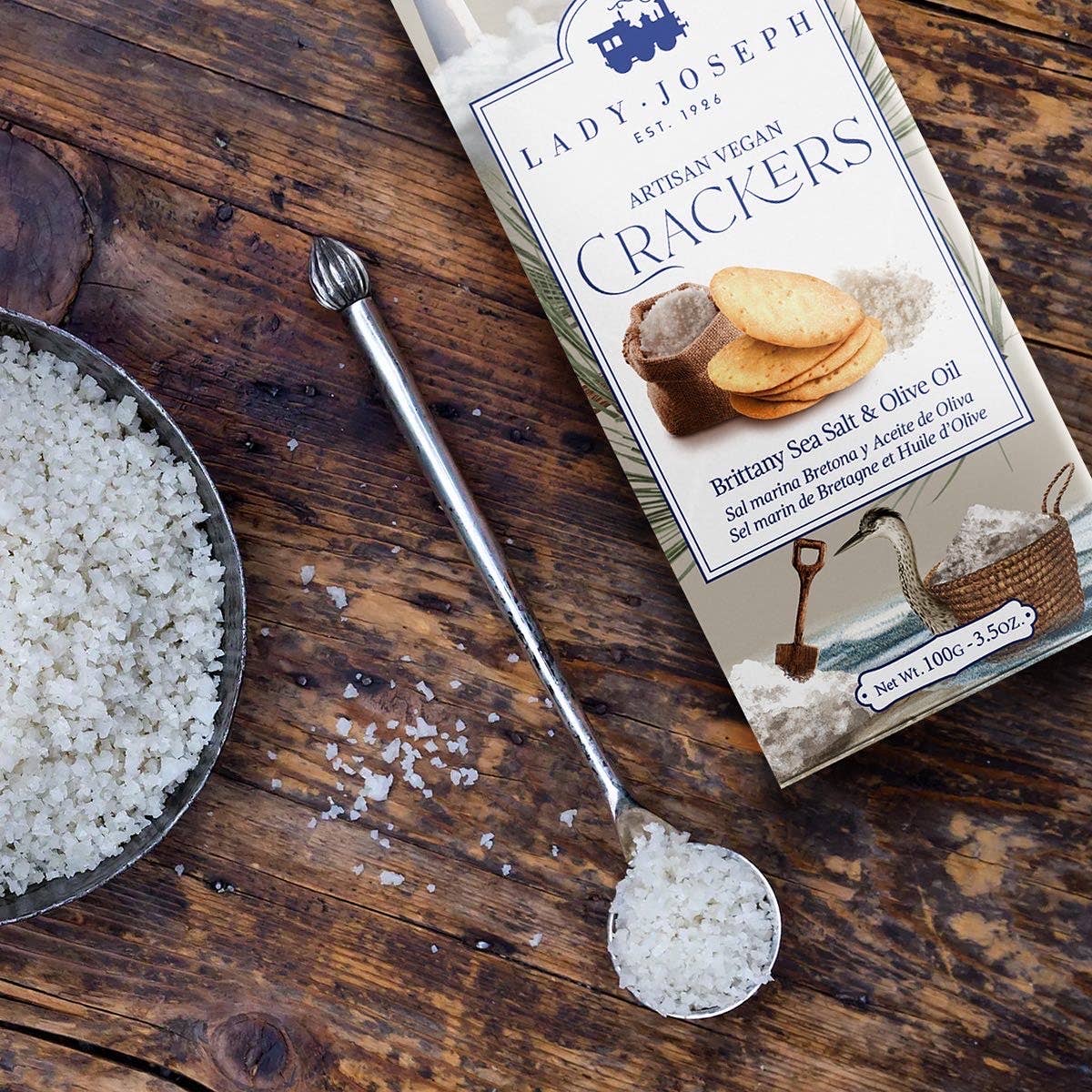 Biscuiți cu sare de mare Bretania și ulei de măsline (gustare din biscuiți), 100gr Lady Joseph