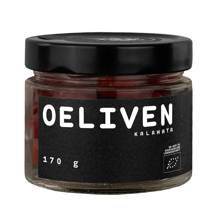 Măsline Kalamata negre bio, cu oregano, 170gr O.E.L. - Thalassa