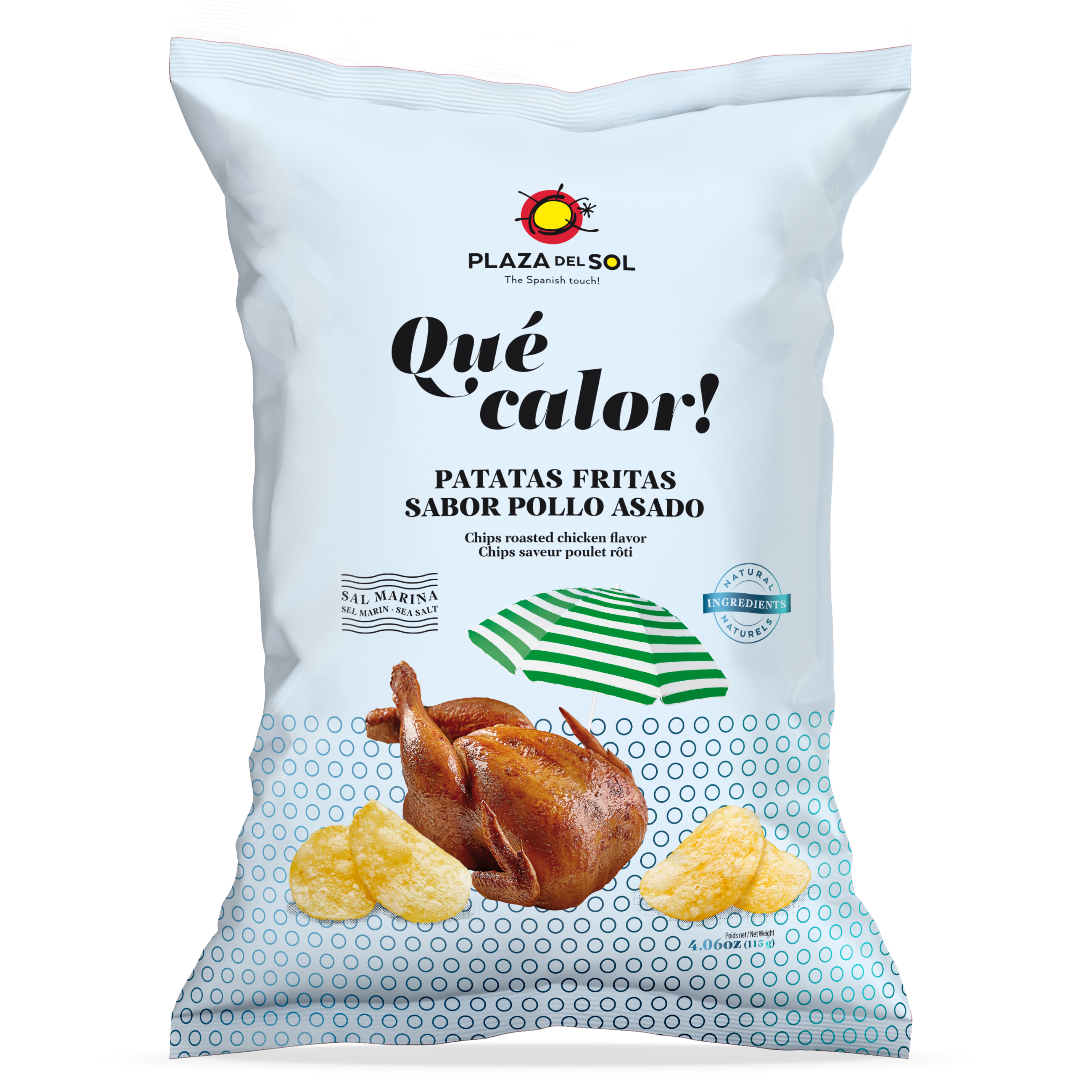 Chips de cartofi Qué Calor! (Pui fript cu aromă de lămâie), 115gr Plaza del Sol