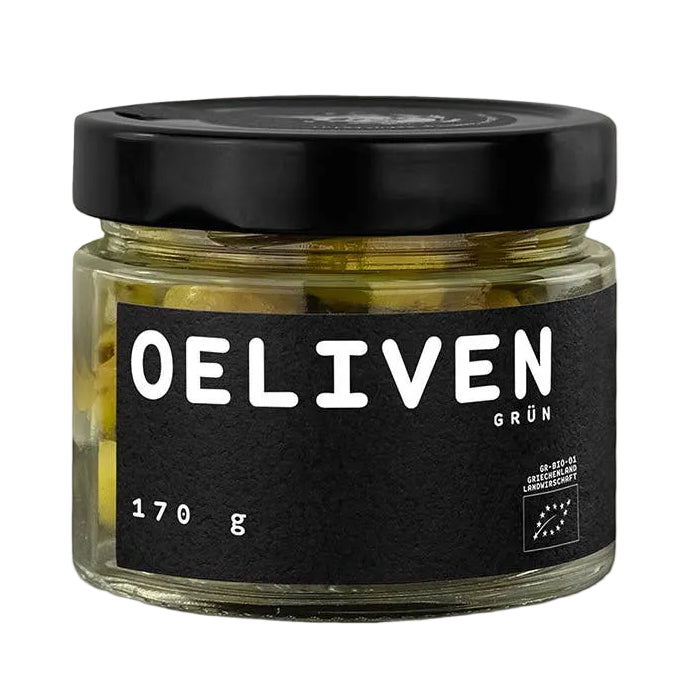 OeLiven Grün măsline organice cu ierburi și usturoi, 170gr O.E.L. - Thalassa