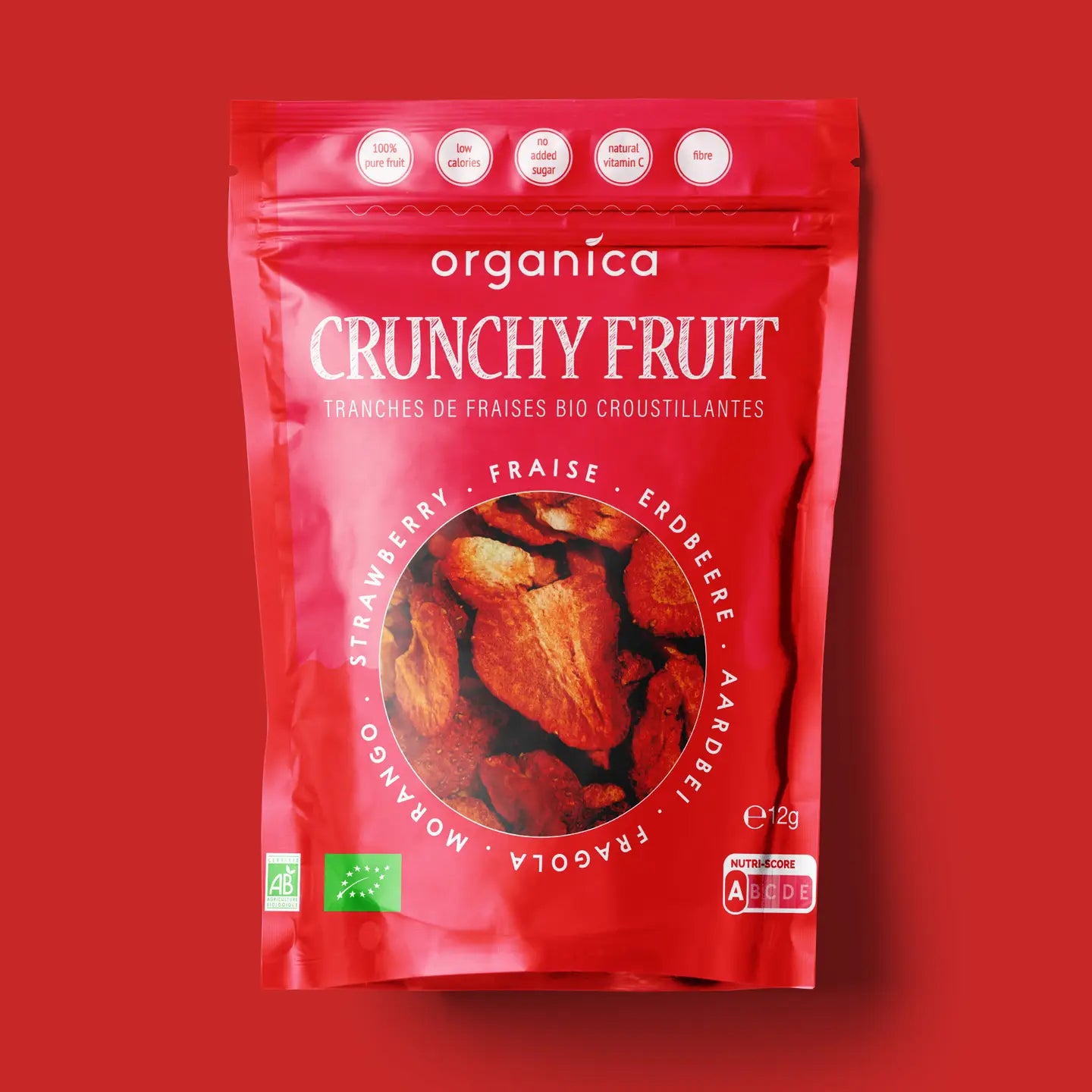 Căpșuni liofilizate organice 100% fructe pure, 12gr Organica Food