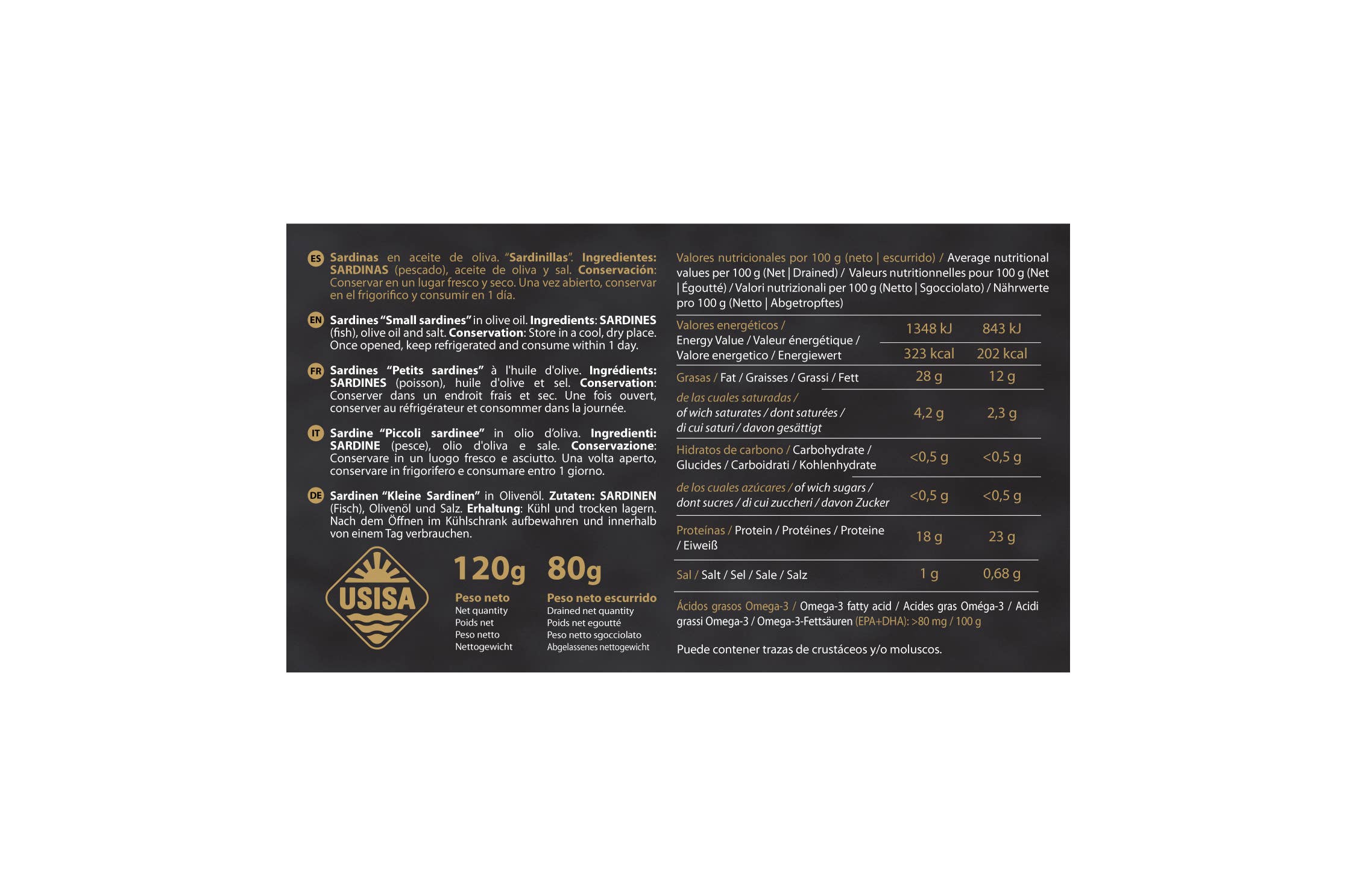 Sardine mici de coastă în ulei de măsline, 80gr USISA