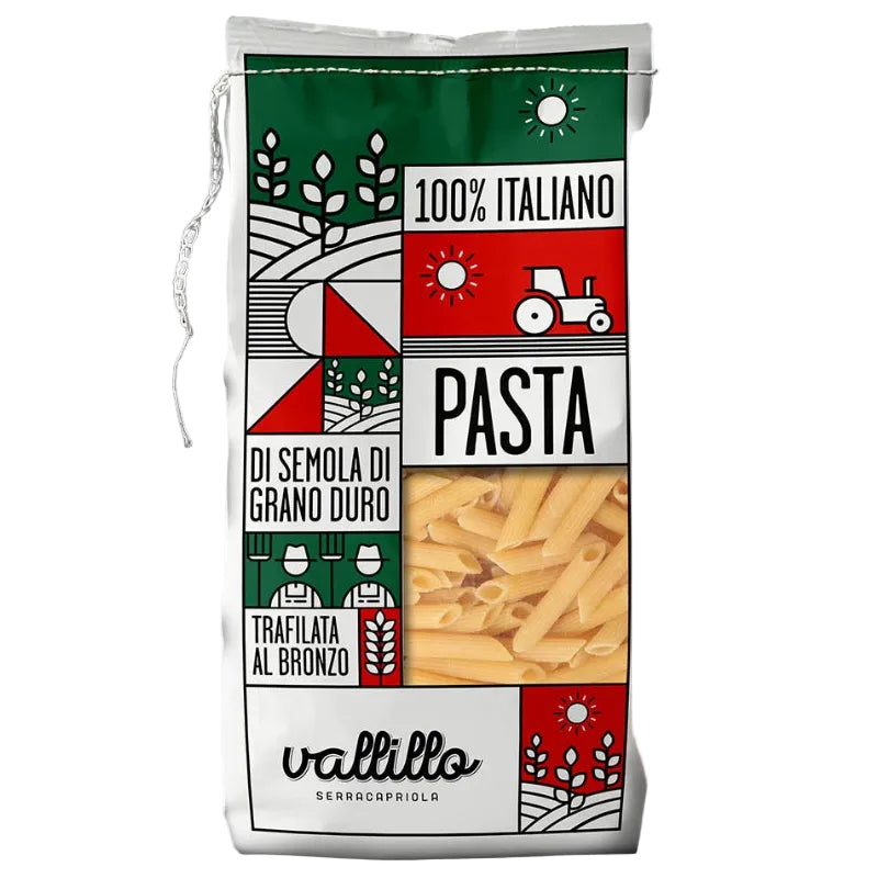 Penne Rigate - Paste artizanale 100% italiene, 500gr Vallillo