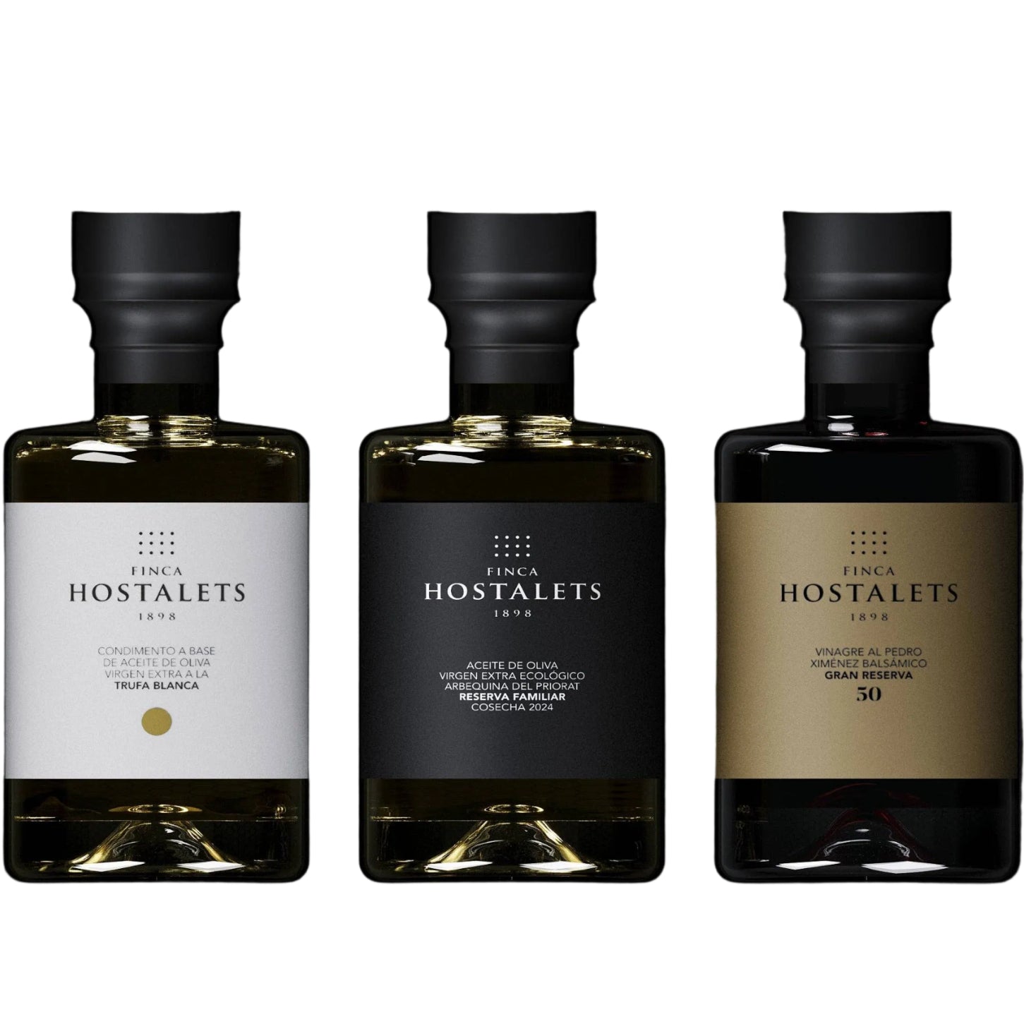 Set cadou Ulei de măsline extravirgin / Oțet / Ulei infuzat cu trufe, 3 x 100 ml Finca Hostalets