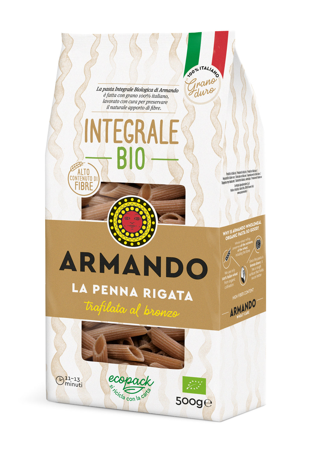 Paste La Penna Rigata Integrale Bio, 500 gr - Armando