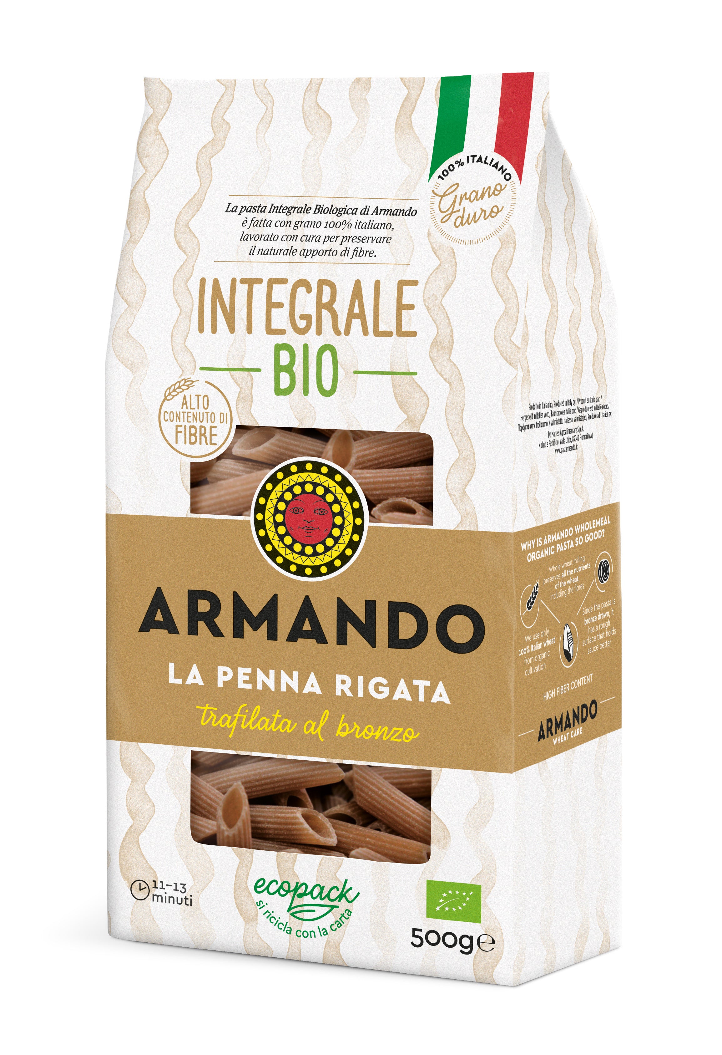 Paste La Penna Rigata Integrale Bio, 500 gr - Armando