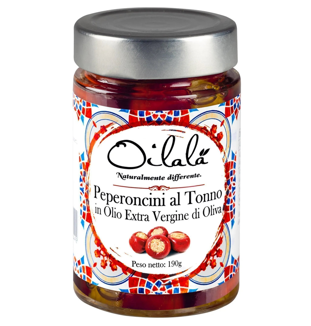 Ardei Cherry umpluti cu ton si capere in ulei de masline extravirgin, 190 gr - Oilala