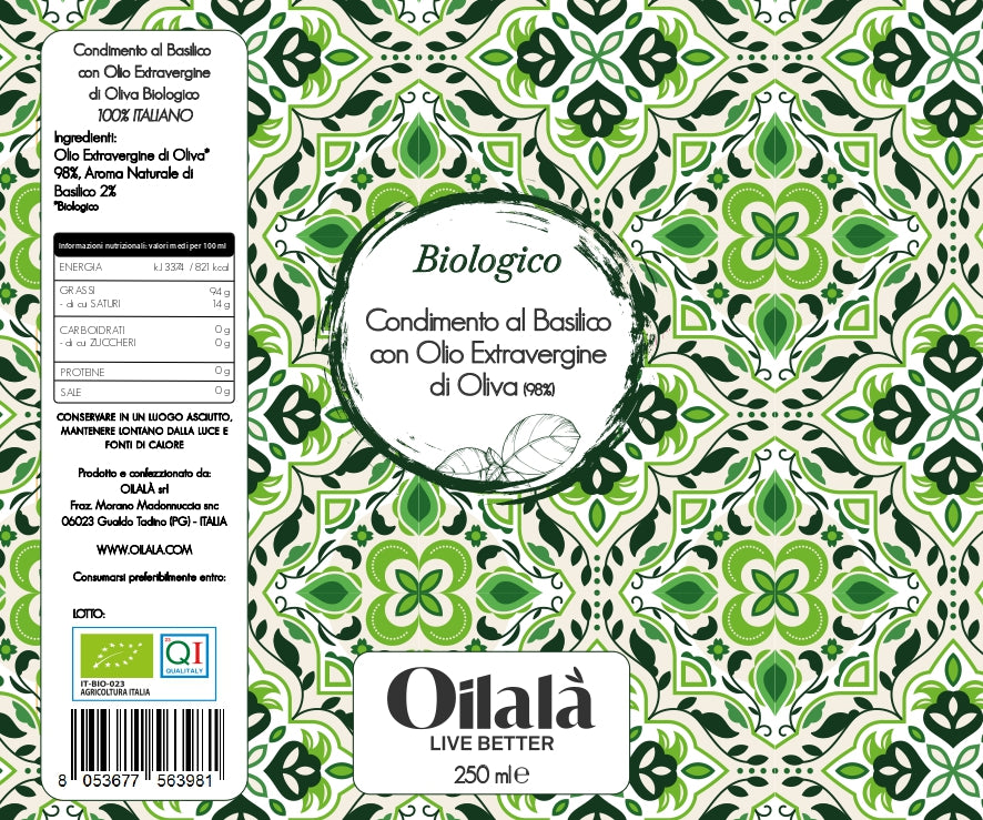 Ulei de măsline extravirgin organic cu aromă de busuioc, 250 ml, Oilalá