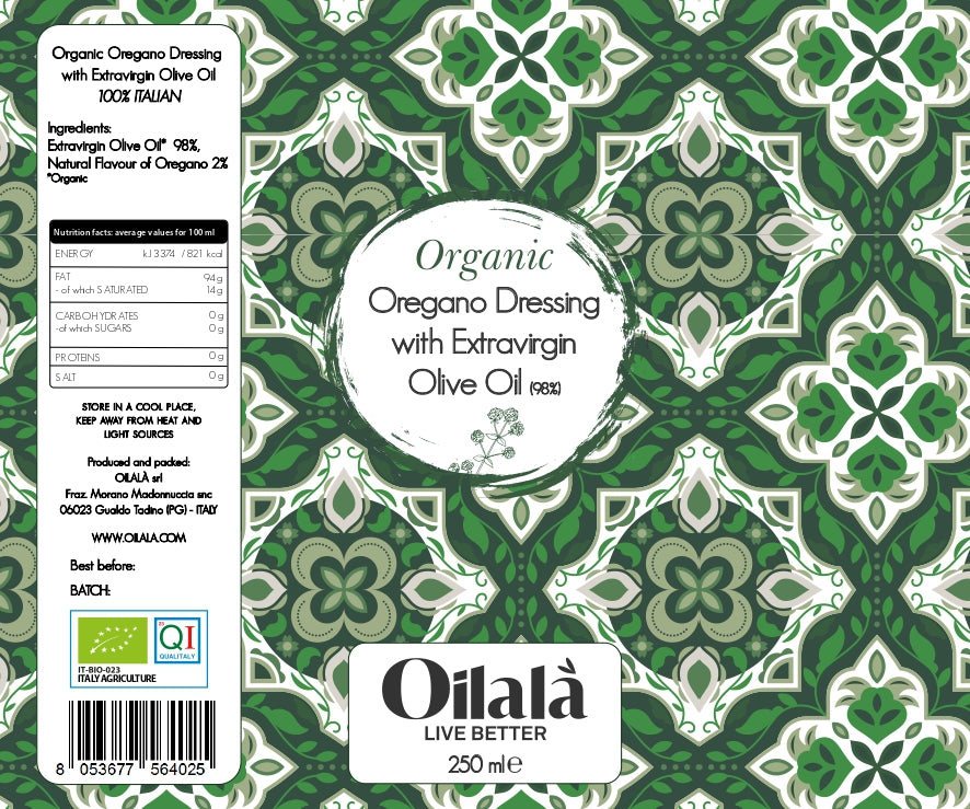Ulei de măsline extravirgin organic cu aromă de oregano, 250 ml, Oilalá