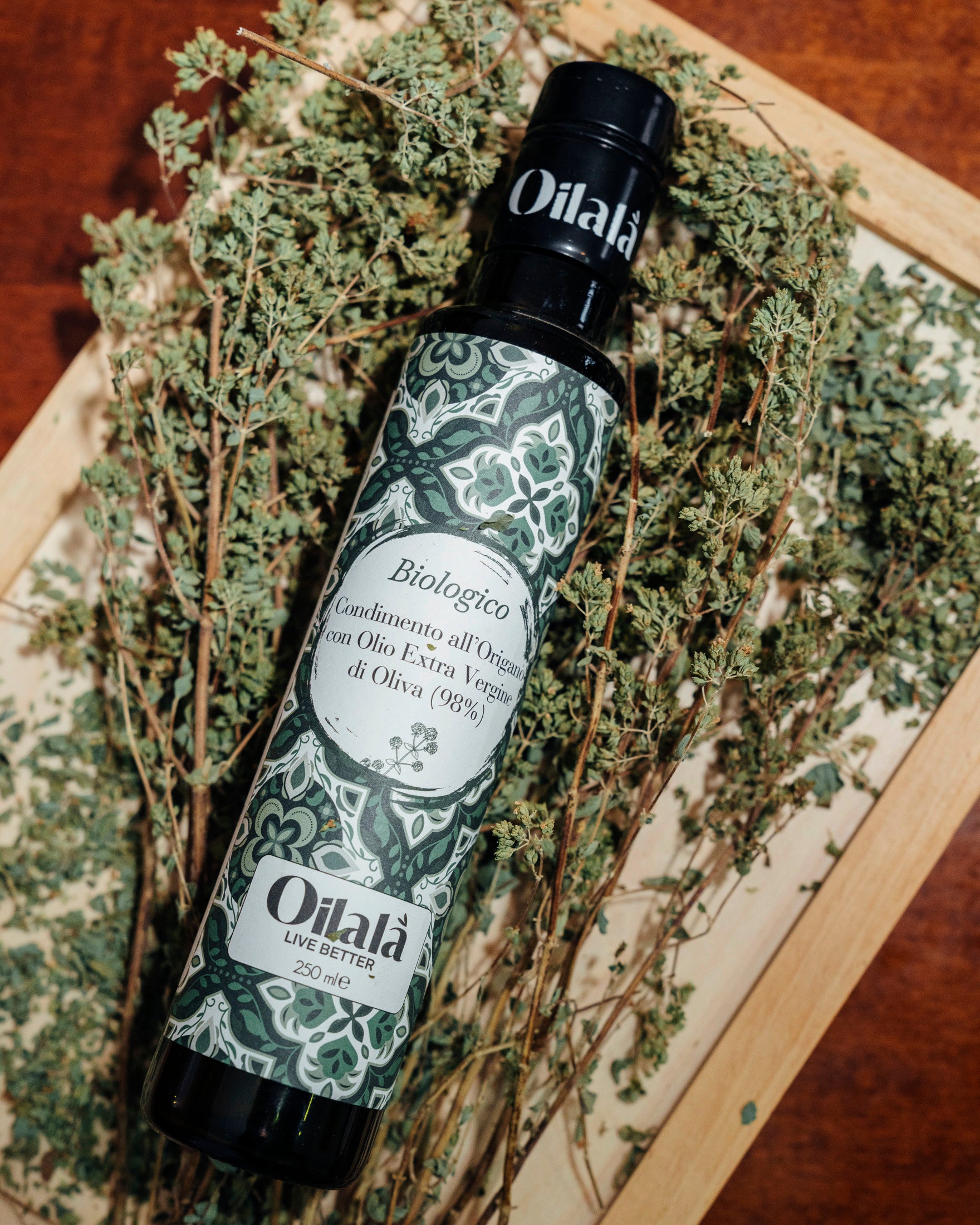Ulei de măsline extravirgin organic cu aromă de oregano, 250 ml, Oilalá