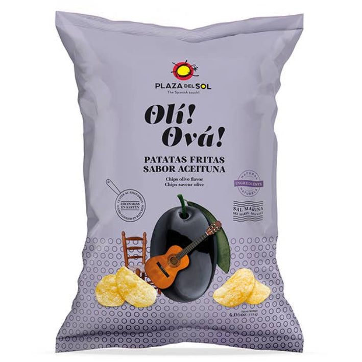 Chipsuri de cartofi Olí! Ova! (Aromă de măsline negre), 115gr Plaza del Sol