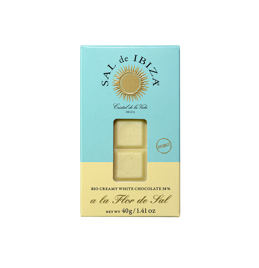 SAL de IBIZA Ciocolată albă cu floare de sal, 38% cacao, mini, 40g, organic