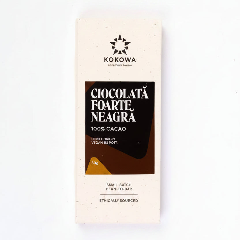 Ciocolată neagră, 100% cacao | Bean-to-Bar, 30gr Kokowa
