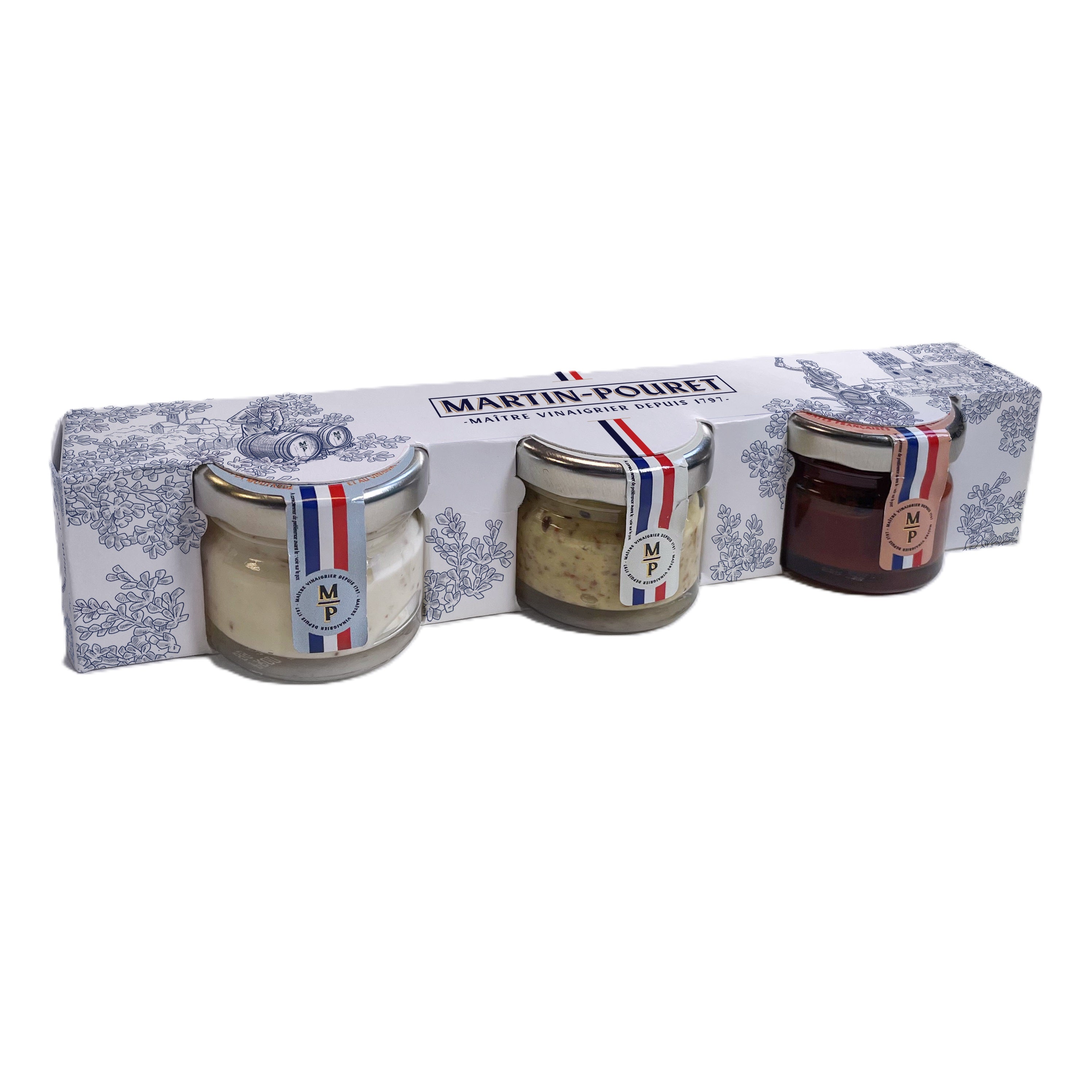 Set mini trio muștar / ketchup / maioneză, 72 g, Martin Pouret, Franța