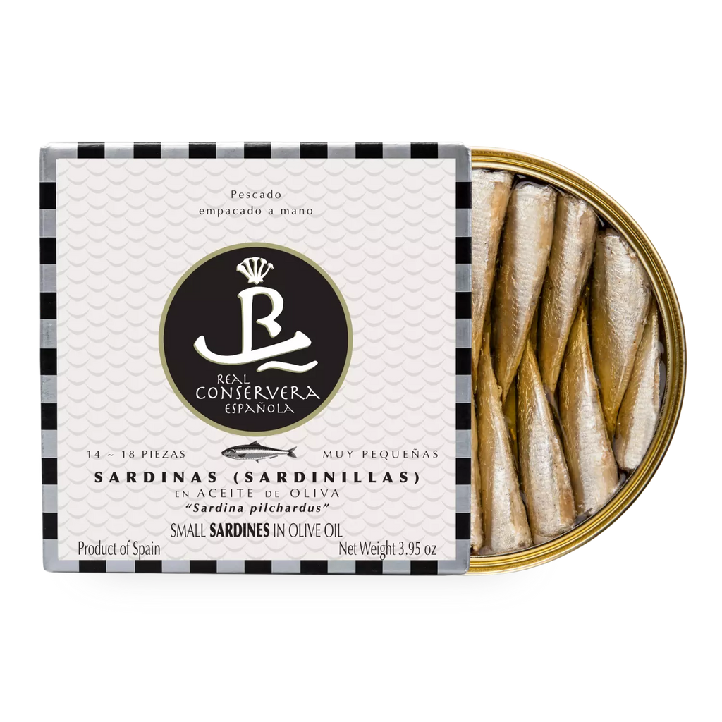 Baby sardine în ulei de măsline 10/14, 112 g - Real Conservera, Spania