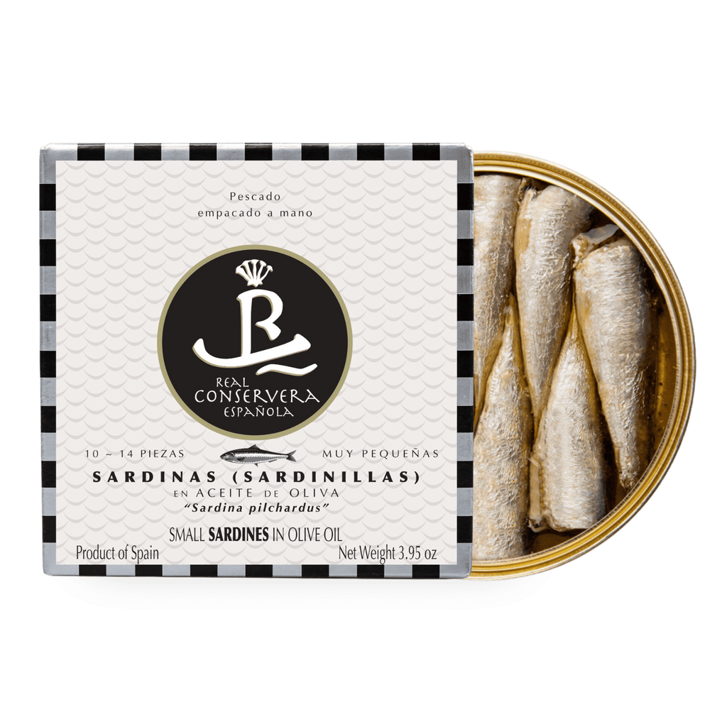 Baby sardine în ulei de măsline 14/18, 112 g - Real Conservera, Spania