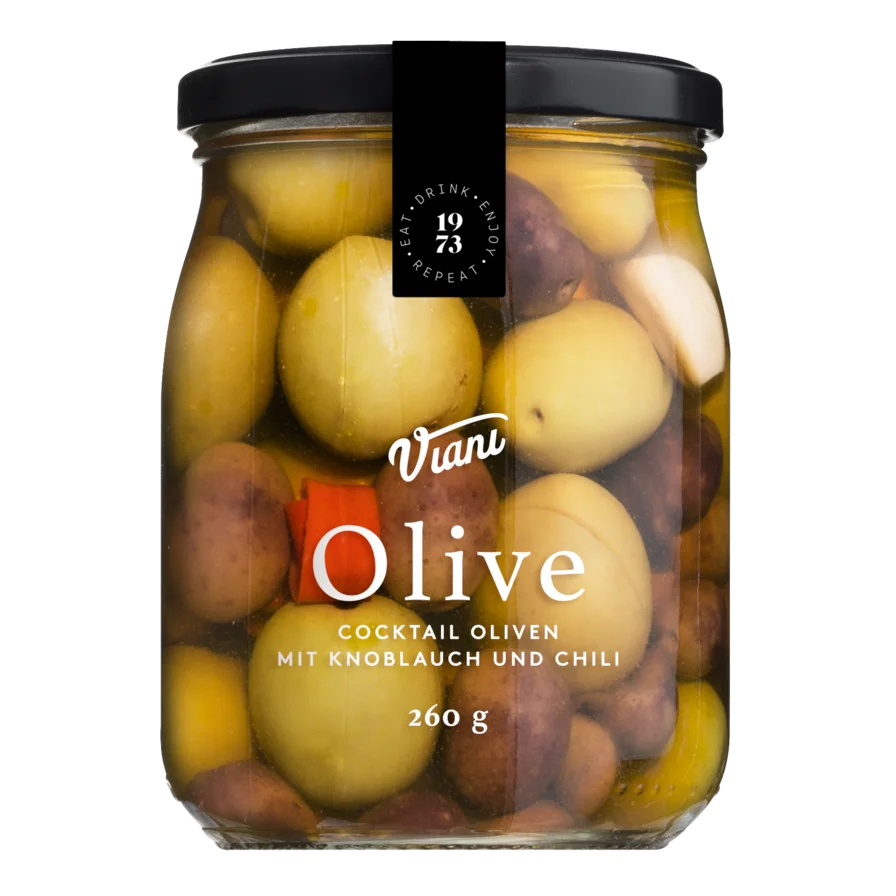 Cocktail de măsline - Măsline cu usturoi și chili - 260gr Viani