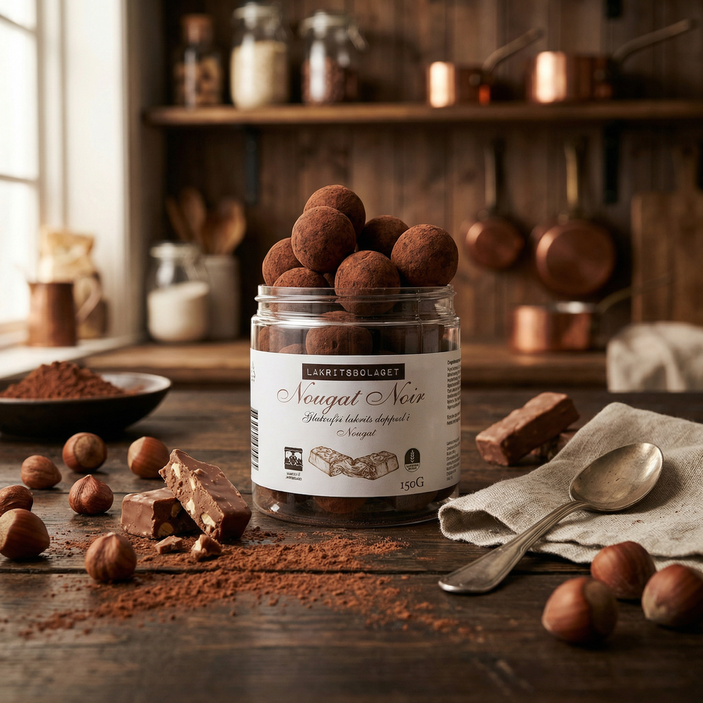 NOUGAT NOIR | Lemn dulce fără gluten cu nuga și cacao, 150gr Lakritsbolaget