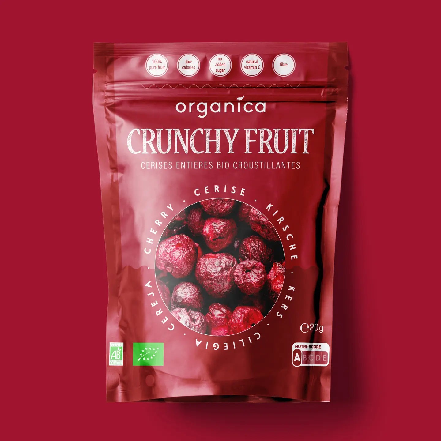 Cireșe liofilizate organice 100% fructe pure, 20gr Organica Food