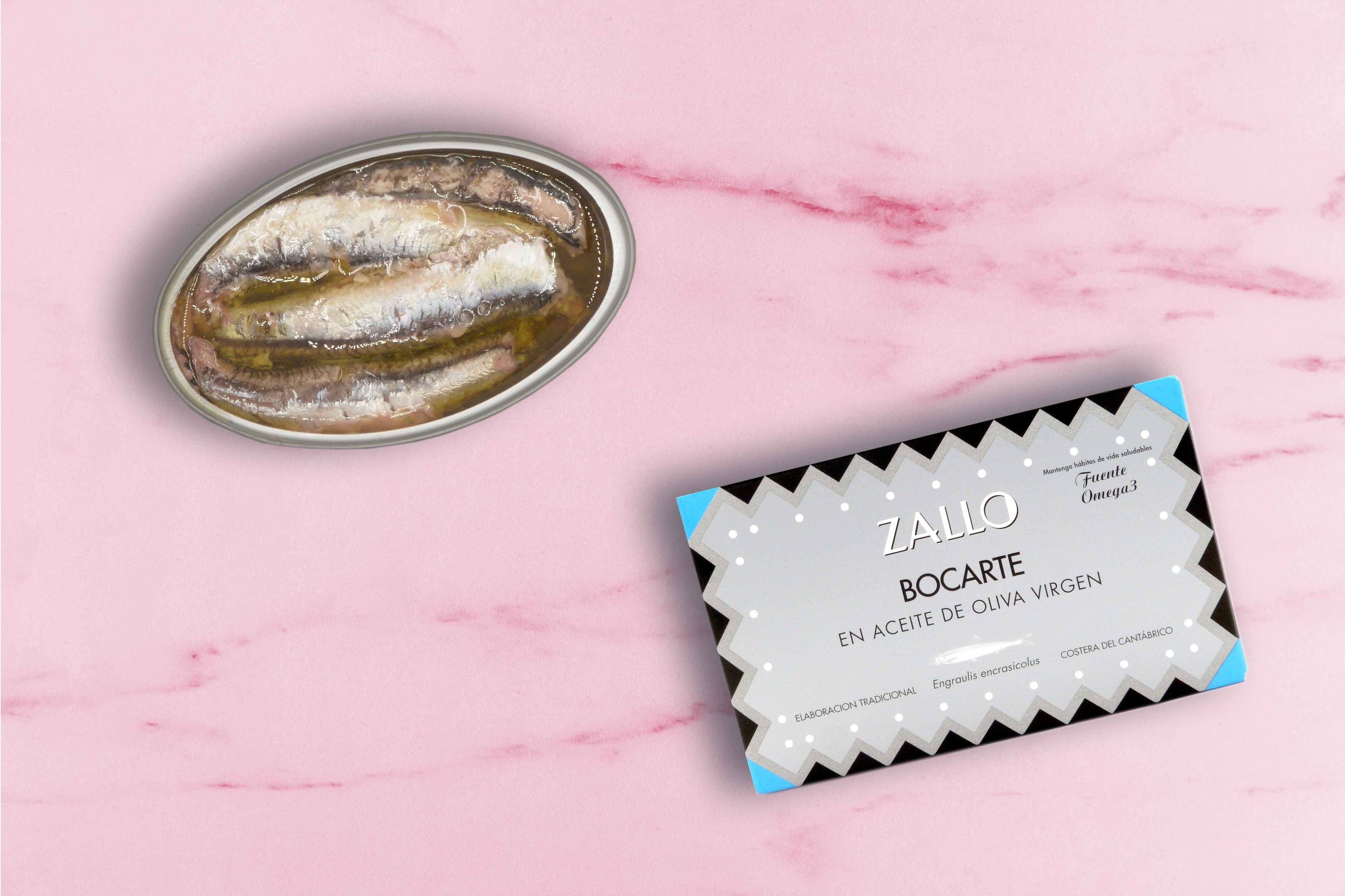 Sardine (Bocarte) în ulei de măsline (16-22 bucăți), 112gr Zallo