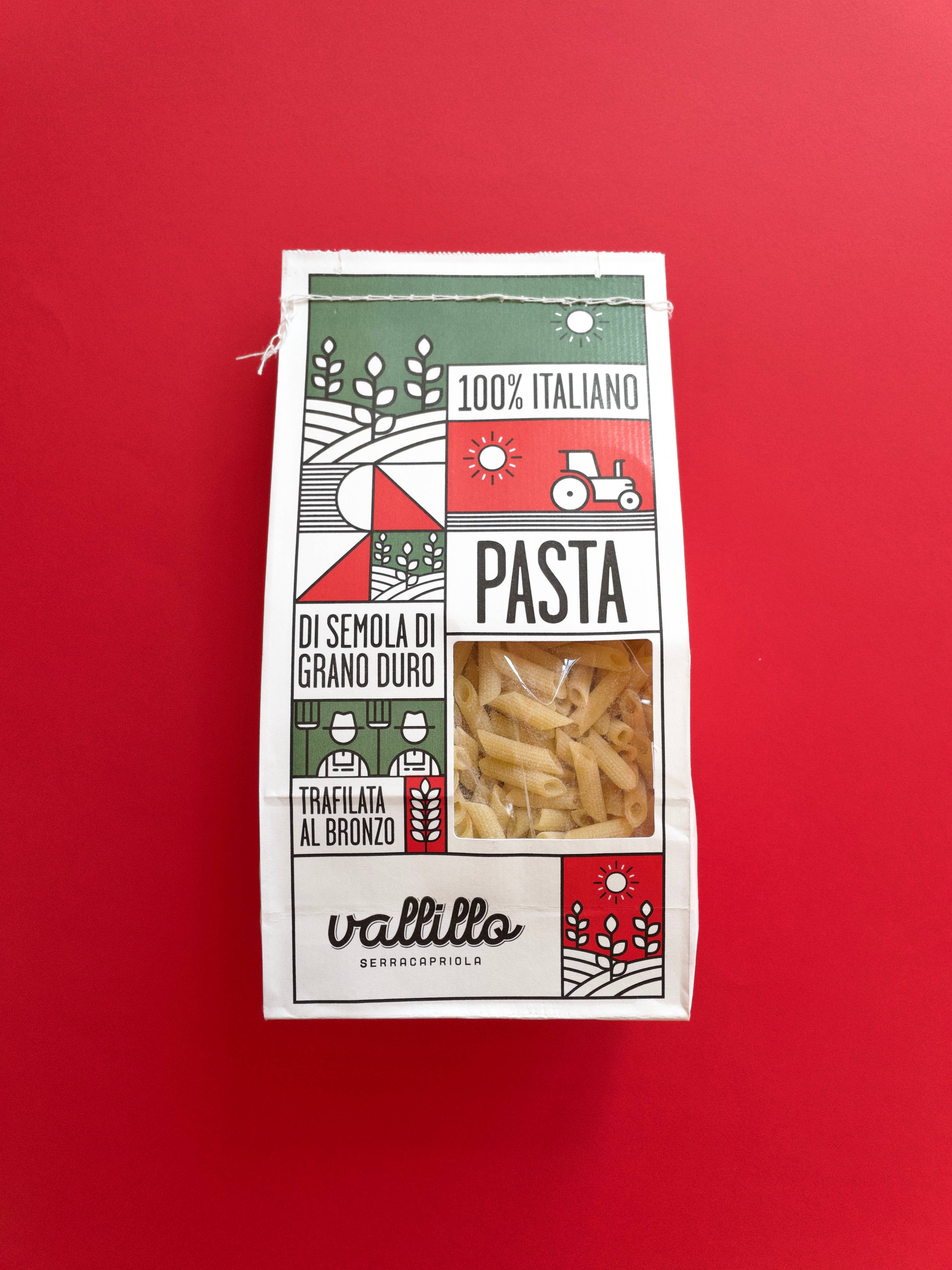 Mezze Pennette Rigate - Paste artizanale italiene 100%, 500gr Vallillo