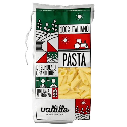 Jumătate de Penne Fine - Paste Artizanale 100% Italiene, 500gr Vallillo