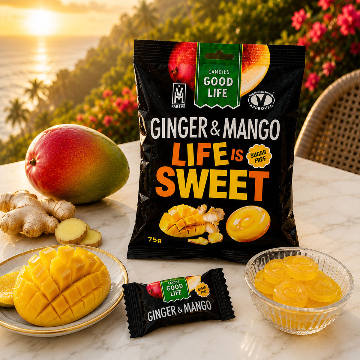 Dropsuri fără zahăr cu ghimbir și mango, 75gr Good Life